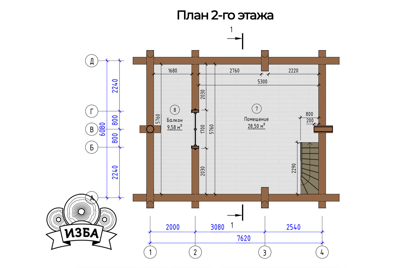 Двухэтажная-баня-из-бревна, план 2-го этажа